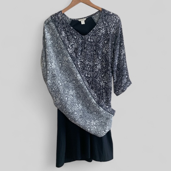 Garnet Hill Dress Gathered Drop Waist V-Neck Paisley Pockets Blue Women’s Size 2 - Picture 9 of 14